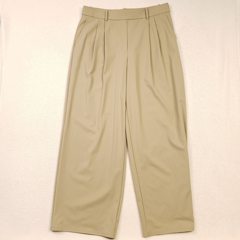 Lululemon Daydrift High-Rise Wide-Leg Trouser Women XL Tan Pinstripe Pleated